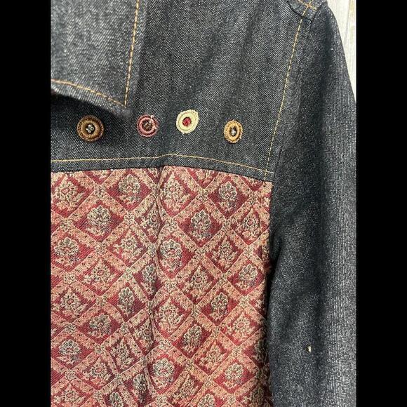 Chico's Design Denim Blazer Jacket Women's Sz 3 Embroidered Beaded Cotton & Wool - Picture 5 of 9